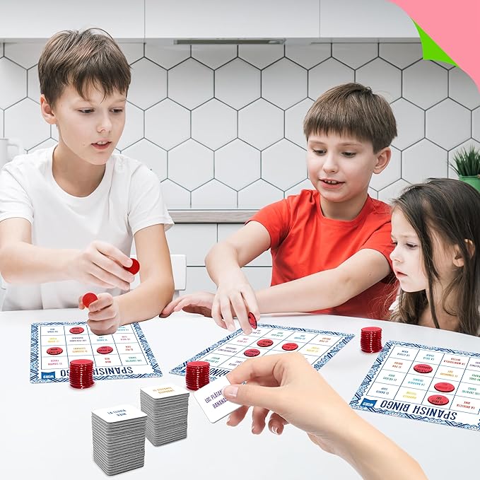 Spanish Bingo Game, 12 Vocabulary Bingo Board Game Bilingual Word Learning Educational Toys for Words Learning - Ages 5 and up (Up to 12 Players)