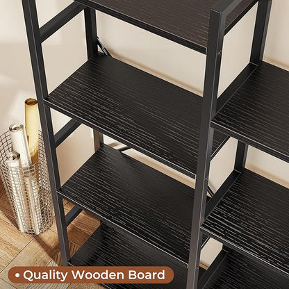 SUPERJARE Triple 4 Tier Bookshelf, Bookcase with 11 Open Display Shelves, Wide Book Shelf Book Case for Home & Office, Black