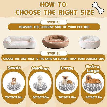 BALAPET Washable Dog Bed Covers Replacement Round Waterproof Bed Cover for Dog Soft Pet Bed Cover with Lovely Dog Paw Print and Double-Sided Usable Design,Cover Only(Gray,30 * 30 * 10in)
