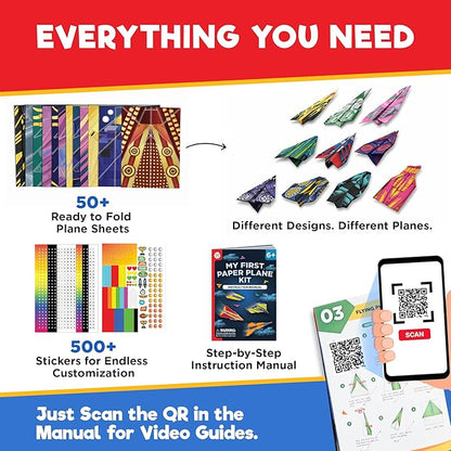 Doctor Jupiter My First Paper Airplane Book Kit for Kids Ages 6+ | Make & Fly 50+ Paper Airplanes with 500+ Stickers |Birthday Gift Ideas for 6-7-8-9-10 Year Old Boys & Girls | Airplane Toy, Craft Kit