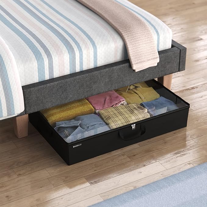 ClosetMaid 20504 Foldable Underbed Storage Bag with Handles, Zipper Closure and Clear Window for Sweaters, Shoes, Blankets with Charcoal Black Finish