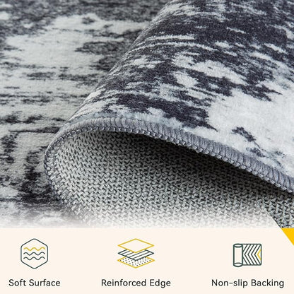 Washable Area Rugs 3'x5' Non-Slip Modern Abstract Soft for Living Room Entryway Bedroom Nursery, Print Pattern, Black Navy Blue Gray