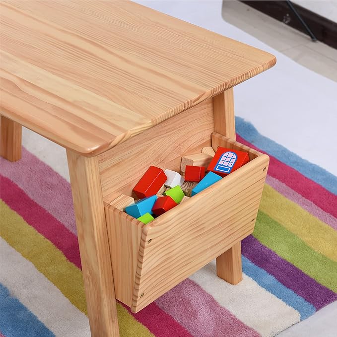 Kids Solid Wood Table and 2 Chair Set with Storage Desk and Chair Set for Children Toddler Activity Table (Solid Wood/Natural)
