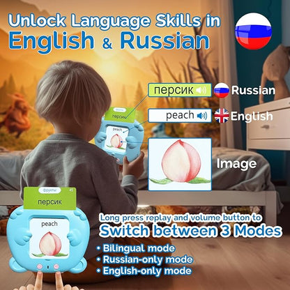 English Flash Cards Bilingual - Russian Talking Flash Cards for Kids, Pocket Speech for Toddlers 3-12, 510 Sight Words of 31 Varieties, Sensory Toys Children with Autism (Russian, Blue)