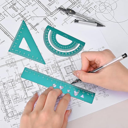 6 Pcs Metal Geometry Set, Math Geometry Kit, Metal Ruler Set and Compass Geometry Tool, Rulers Protractor and Compass Set for Student School and Drawings Supplies (Green)