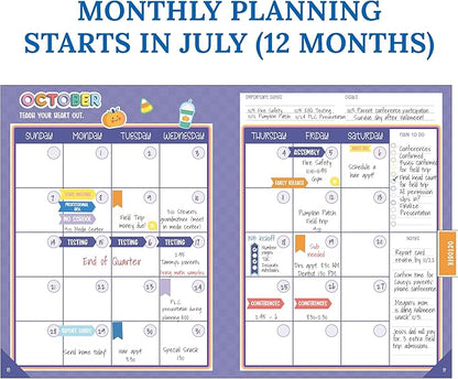 Carson Dellosa We Stick Together Teacher Planner 2025-2026, Undated 8" x 11" Lesson Plan Book With Retro Stickers, Class Schedule, Weekly Calendar, Homeschool and School Supplies, Classroom Must Haves