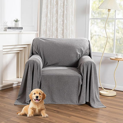 MYSKY HOME Armchair Couch Cover, Sofa Covers Washable, Couch Cover for Dogs, Sofa Slipcovers for 1 Cushion, Furniture Protector Cover, Soft Thick Sofa Throws, 71" x 91", Grey