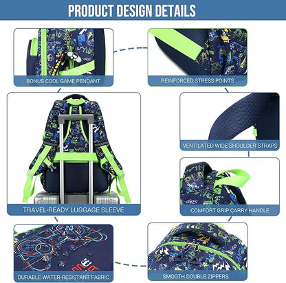 Makukke Kids Backpack for School Boys, 15.6" Soccer Backpack with Lunch Box & Pencil Case, Bookbag For Elementary, Middle School