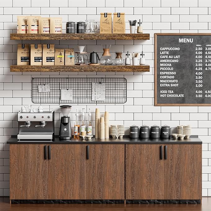 Heimlove 40 Inches Floating Shelves for Wall,9.3" Deep Rustic Brown Long Floating Shelves Set of 2,Large Display Shelf & Storage Shelf,Wall Shelf for Bathroom Bedroom Living Room Kitchen Office