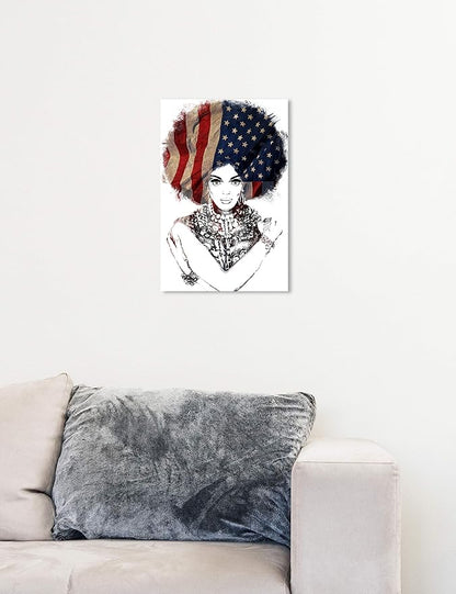 The Oliver Gal Artist Co. People and Portraits Wall Art Canvas Prints 'New American Woman' Home Décor, 10 in x 15 in, White, Black