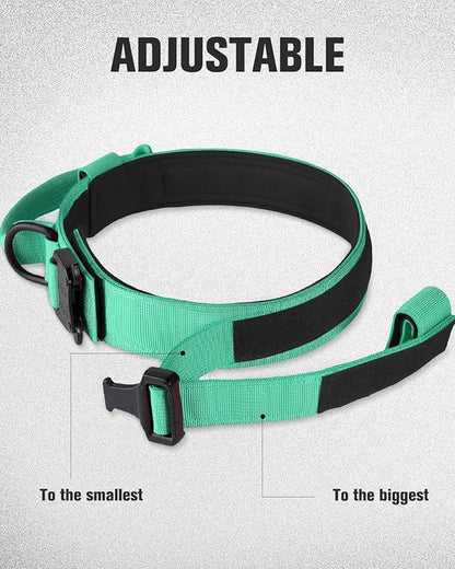 Joytale Tactical Dog Collar with Handle, Adjustable Heavy Duty Military Collar with 2 Patches for Training, Suitable for Medium Dogs, Teal, M