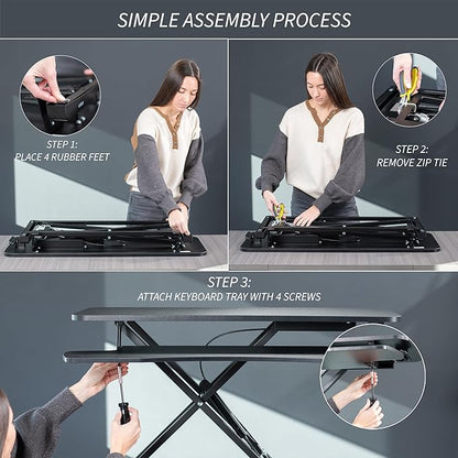 VIVO 28 inch Desk Converter, K Series, Height Adjustable Sit to Stand Riser, Dual Monitor and Laptop Workstation with Keyboard Tray, Dark Walnut Top, Black Frame, DESK-V028KA