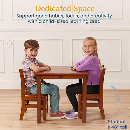 ECR4Kids 24in x 24in Hardwood Table and Chair Set, 12in Seat Height, Kids Furniture, Dark Walnut