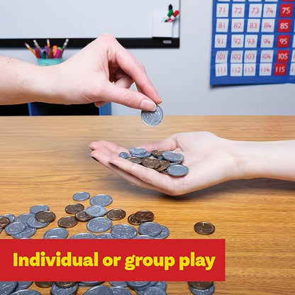 LEARNING ADVANTAGE Play Coin Set - 30 Pennies, 20 Nickels, 20 Dimes, 20 Quarters and 4 Half-Dollars - Realistic Coins for Pretend Play