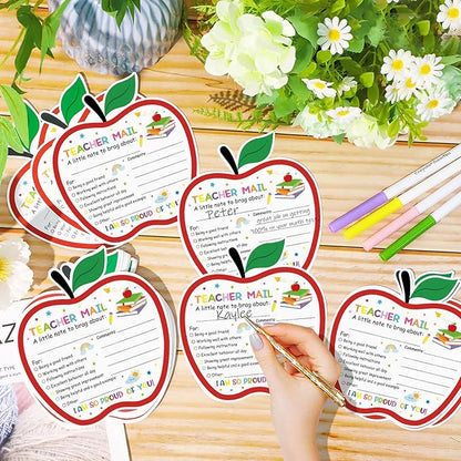 50Pcs Teacher Mail Notes to Parents, Happy Mail from Teacher, Brag Cards for Students Behavior Classroom Must Haves to Send Home for Preschool Kindergarten Elementary School Supplies (Apple)
