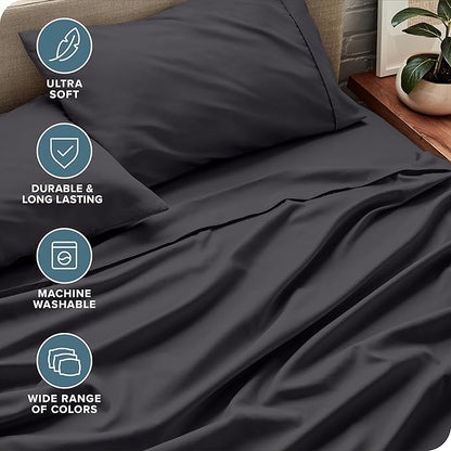 Bare Home Queen Sheet Set - Luxury 1800 Ultra-Soft Microfiber Bed Sheets - Double Brushed - Deep Pockets - Easy Fit - 4 Piece Set - Bedding Sheets & Pillowcases (Queen, Forged Iron Grey)