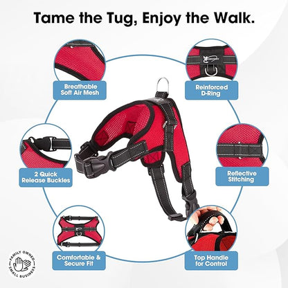 No Pull Reflective Adjustable Dog Harness with Handle- Comfortable Soft All Weather Mesh, Easy On Puppy Harness for Small Medium and Large Dogs (Red) X-Large