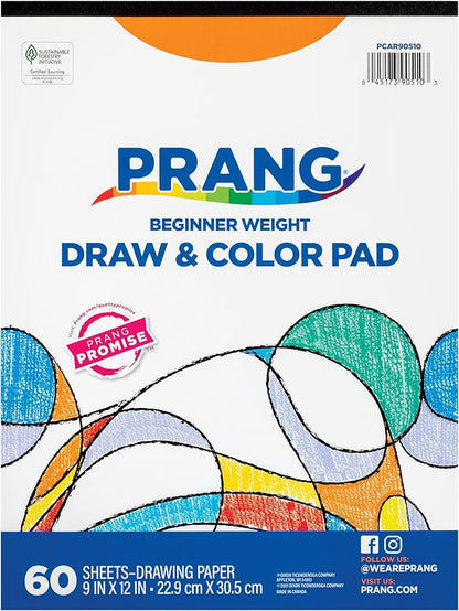 Prang (Formerly Art Street) Drawing & Color Paper Pad, White, Beginner Weight, 9" x 12", 60 Sheets