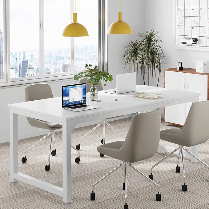 Tribesigns Modern Computer Desk, 63 x 31.5 inch Large Executive Office Desk Computer Table Study Writing Desk Workstation for Home Office, Spliced Desktop, White