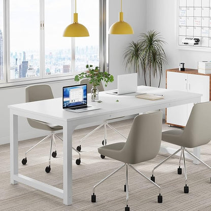 Tribesigns Modern Computer Desk, 63 x 31.5 inch Large Executive Office Desk Computer Table Study Writing Desk Workstation for Home Office, Spliced Desktop, White