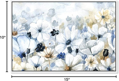 The Oliver Gal Artist Co. Floral and Botanical Wall Art Framed Canvas Prints 'Fields Flowers Home Décor, 15" x 10", Blue, White