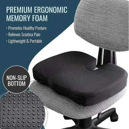 DMI Memory Foam Seat Support Cushion | Coccyx, Sciatica, & Tailbone Pain Relief | Multi-Use Ergonomic Seat Cushion for Office Chair for Driving & Home | Breathable