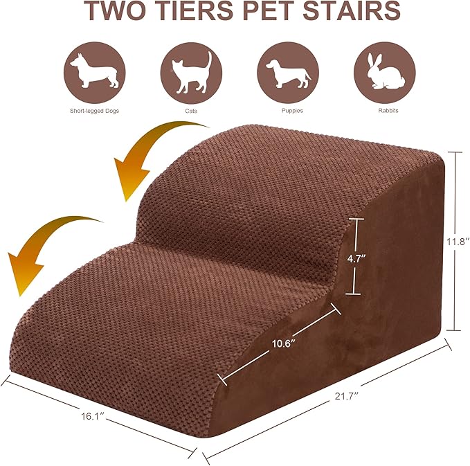 Dog Stairs for Small Dogs, High Density Foam Dog Ramp, Extra Wide Non-Slip Pet Steps for High Beds Or Couch, Soft Foam Doggie Ladder for Dogs Injured, Older Pets, Small Cats
