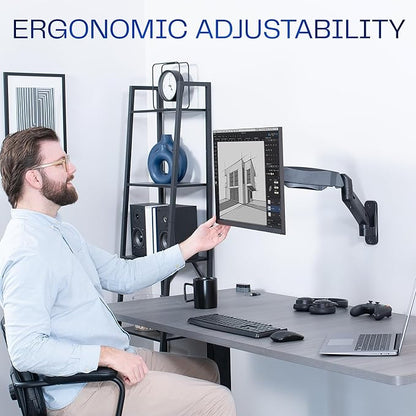 VIVO Single Monitor Counterbalance Wall Mount for 32 inch Screens up to 19.8 lbs, Full Motion, Max VESA 100x100, Black, MOUNT-V001G