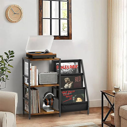 Stereo Record Player Stand with Vinyl Storage for 200 Albums, Turntable Display Shelf, Black