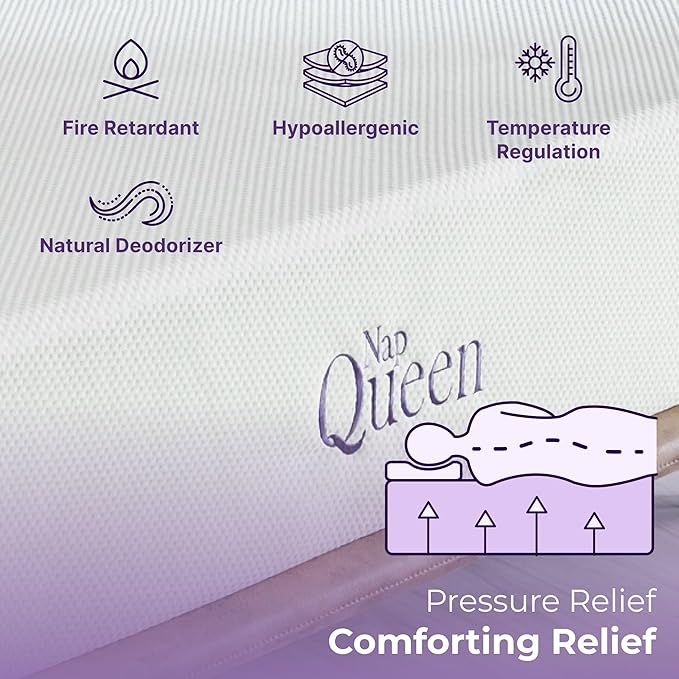 NapQueen 8 Inch Queen Size Mattress, Bamboo Charcoal Memory Foam Mattress, Bed in a Box, White