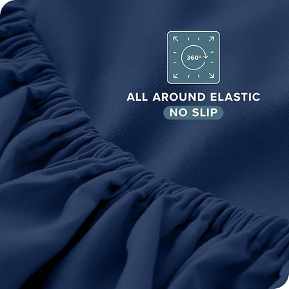 Bare Home Twin Sheet Set - 1800 Ultra-Soft Microfiber Twin Bed Sheets - Double Brushed - Deep Pockets - Easy Fit - Extra Soft - 3 Piece Set - Bedding Sheets & Pillowcases (Twin, Dark Blue)