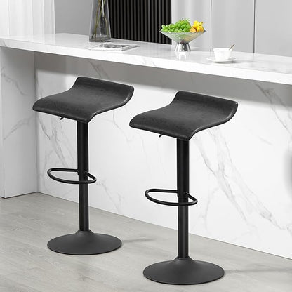Finnhomy Bar Stools Set of 2 Counter Height, Swivel Barstools with Footrest and Backless, Height Adjustable Rustic Bar stools for Kitchen, Vintage Leather, Retro Black