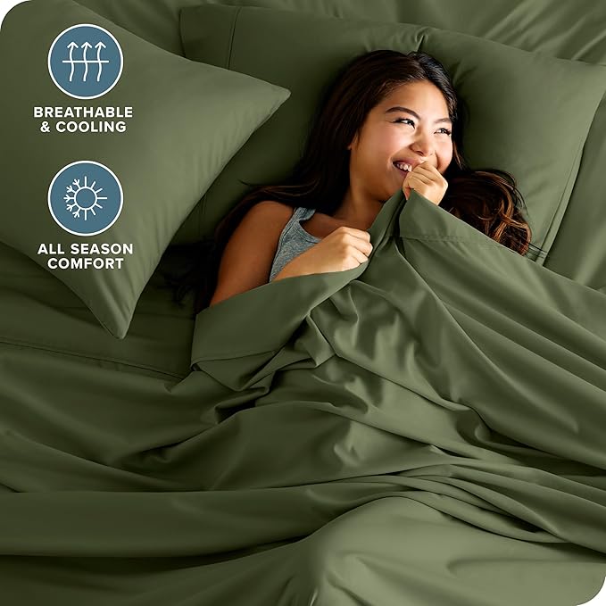 Bare Home King Sheet Set - Luxury 1800 Ultra-Soft Microfiber King Bed Sheets - Double Brushed - Deep Pockets - Easy Fit - 4 Piece Set - Bedding Sheets & Pillowcases (King, Cypress)