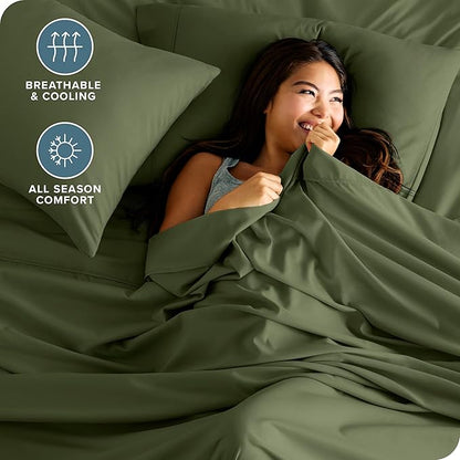 Bare Home Short Queen Sheet Set - 1800 Ultra-Soft Microfiber - Double Brushed - Deep Pockets - Easy Fit - 4 Piece Set - Bed Sheets (Short Queen, Cypress)