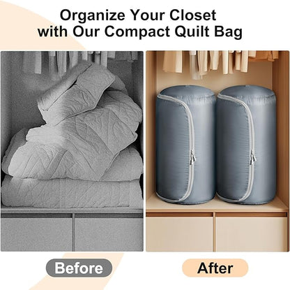 Comforter Storage Organizer - Space-saving Bedding Storage Bags for Queen Duvet & Blanket, Washable, 6-Pack, Grey