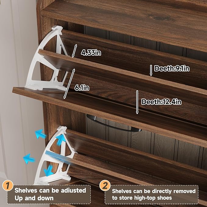 Maupvit Large Shoe Storage Cabinet with 6 Flip Drawers, Freestanding Shoe Organizer with Metal Handles for Entryway, Narrow Shoe Rack Cabinet, Dark Walnut
