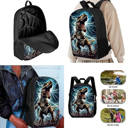 3D Dinosaur Kids Backpack Set of 3, Lightweight School Backpacks for Boys Elementary Middle High School with Insulated Lunch Bag Kawaii Cute Pencil Case, Blue and Brown