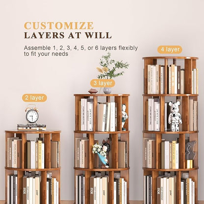 4-Tier Rotating Bookshelf, 360° Spinning Stackable Bookcase, Freestanding Bookshelf for Home Office Study Room Bedroom Living Room