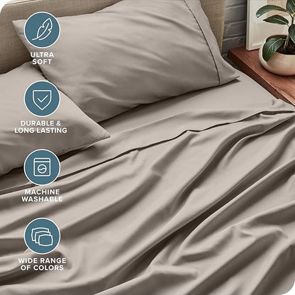 Bare Home King Sheet Set - Luxury 1800 Ultra-Soft Microfiber Queen Bed Sheets - Double Brushed - Deep Pockets - Easy Fit - 4 Piece Set - Bedding Sheets & Pillowcases (King, Khaki)