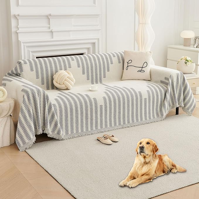 HAOMAIJIA Boho Sofa Covers Couch Covers for 3 Cushion Couch Sofa Pet Friendly Soft Thick Non Slip Couch Cover for Dogs Washable Sectional Couch Covers L Shape Furniture Protector (Grey, 91"x134")