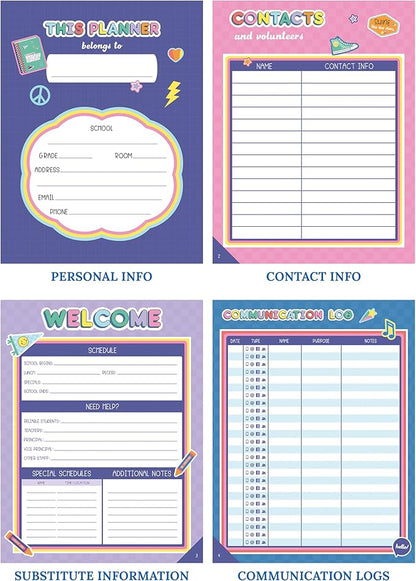 Carson Dellosa We Stick Together Teacher Planner 2025-2026, Undated 8" x 11" Lesson Plan Book With Retro Stickers, Class Schedule, Weekly Calendar, Homeschool and School Supplies, Classroom Must Haves