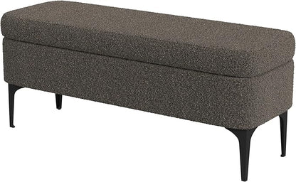 HomePop Upholstered Storage Bench with Metal Leg, 42" W, Dark Brown Boucle