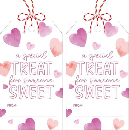 50Pcs Valentines Day Gift Sticker Tags - Happy Valentine's Day Tags with String, A Special Treat for Someone Sweet Label for Gift Wrapping, Valentine's Day Decoration