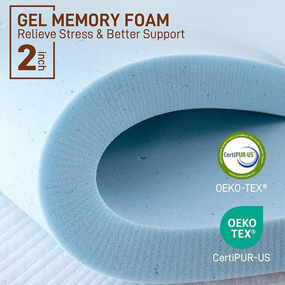 4 Inch Pillow Top Memory Foam Mattress Topper King, Dual Layer 2 Inch Gel Memory Foam Plus 2 Inch Pillow Top Cover, White