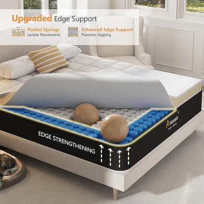 Firm King Size Mattress, 12 Inch Hybrid King Bed Mattress with Gel Memory Foam and Pocket Springs, Comfort Bed in a Box, Pressure Relief and Motion Isolation, 365-Night Trial, CertiPUR-US