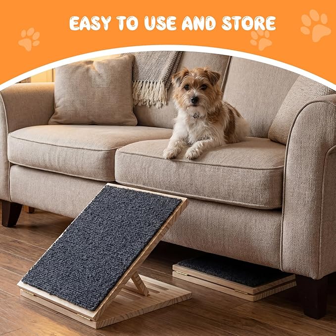 2 Packs Adjustable Slope Foldable Wooden Dog Ramp for Stairs, Anti-Slip Bump Dog Ramp for Stairs, No Installation Required, Small or Medium Cats, Step for Injured Pets (11.81 Inches/ 30 cm)