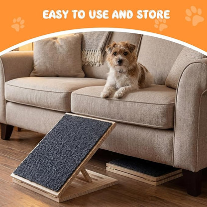 2 Packs Adjustable Slope Foldable Wooden Dog Ramp for Stairs, Anti-Slip Bump Dog Ramp for Stairs, No Installation Required, Small or Medium Cats, Step for Injured Pets (11.81 Inches/ 30 cm)