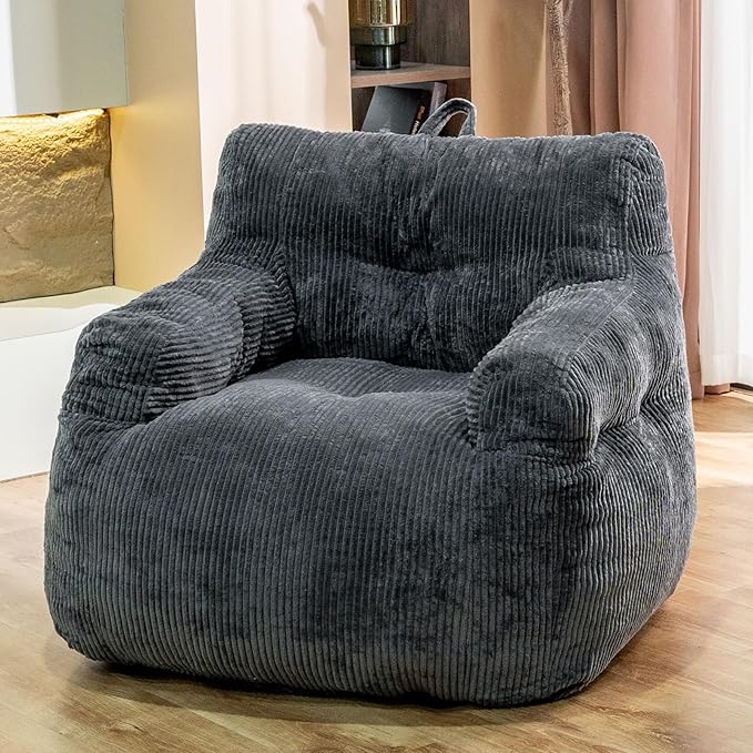 Giant Bean Bag Chair, Faux Fur Large Bean Bag Chair for Adults, Fluffy and Comfy Giant Bean Bag Chair with Filler, Big Bean Bag Sofa Chair for Reading, Gaming, Grey