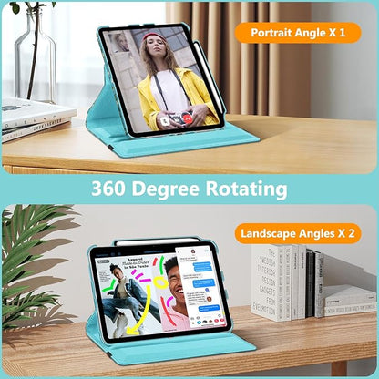 Fintie Rotating Case for iPad (A16) 11th Generation 11 Inch (2025), iPad 10th Generation 10.9 Inch (2022) - [Built-in Pencil Holder] 360 Degree Rotating Protective Stand Cover, Blossom