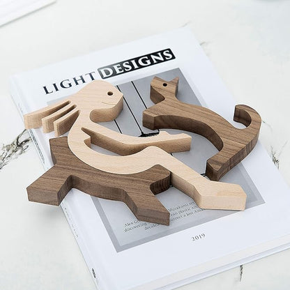 Desk Decorations Girl Figurines and Cat Ornaments Wooden Accent Decor Home Accessories Decorative Objects